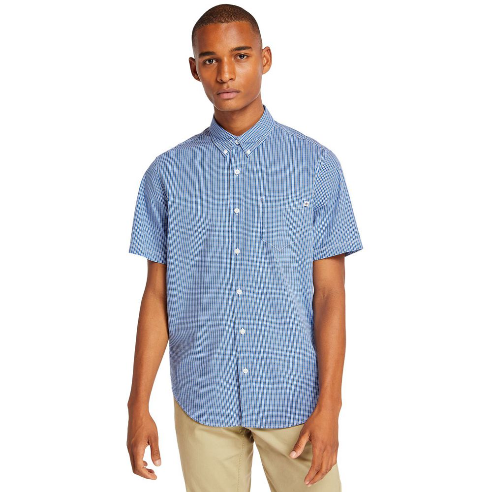 Camisa Timberland Hombre Short-Sleeve Saco River Stretch Azules - Chile MWZ-102536